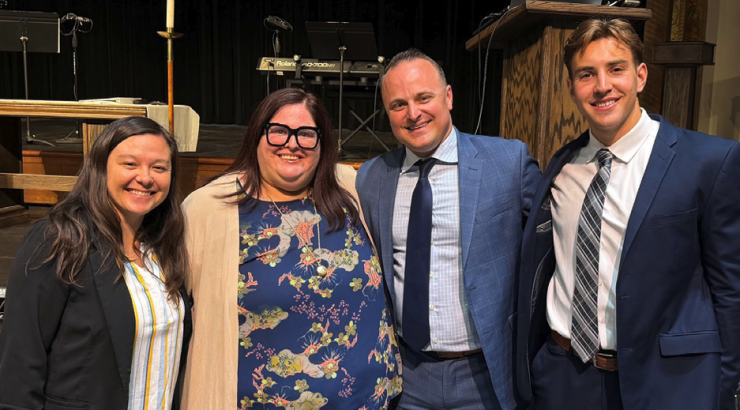 From left: Mandy Moncure, Chapman Community Relations; Alisa Driscoll, Chapman Community Relations; Garrett Smith, Orange City Treasurer; Ethan Goldberg ’26.